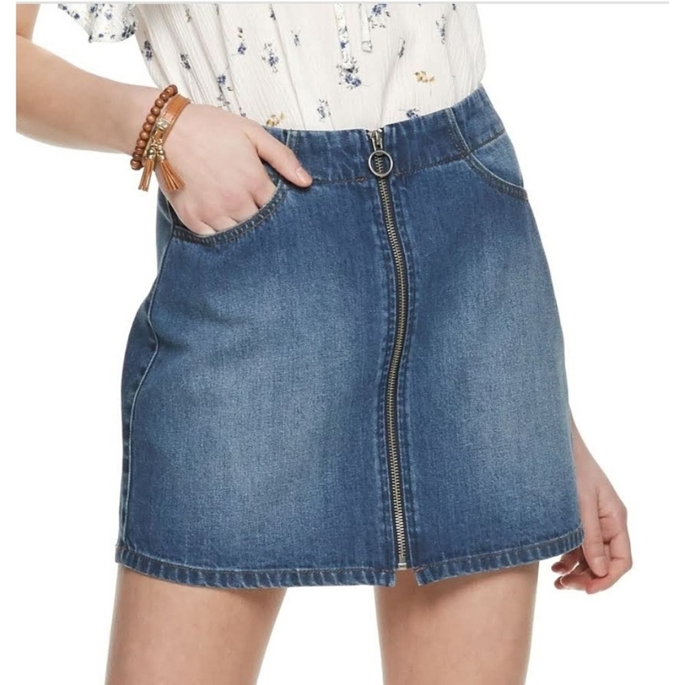 Rewash Front Zip Denim Skirt 1/25